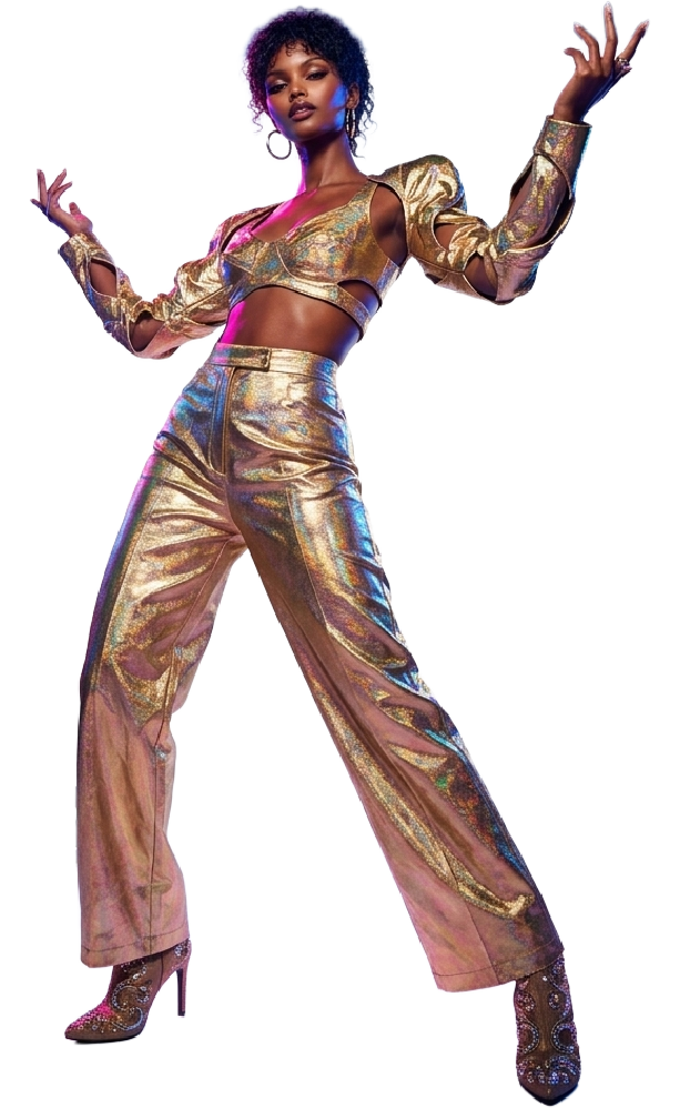 Anais in gold performance wear.
